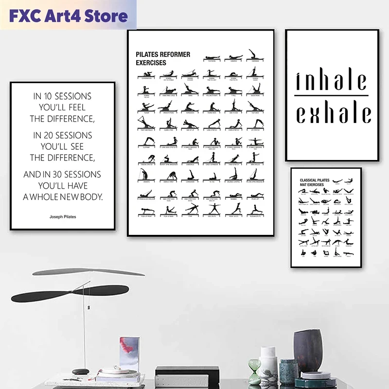 Pilates Yoga And Gym - Frameless Pilates Workout Chart Poster Canvas